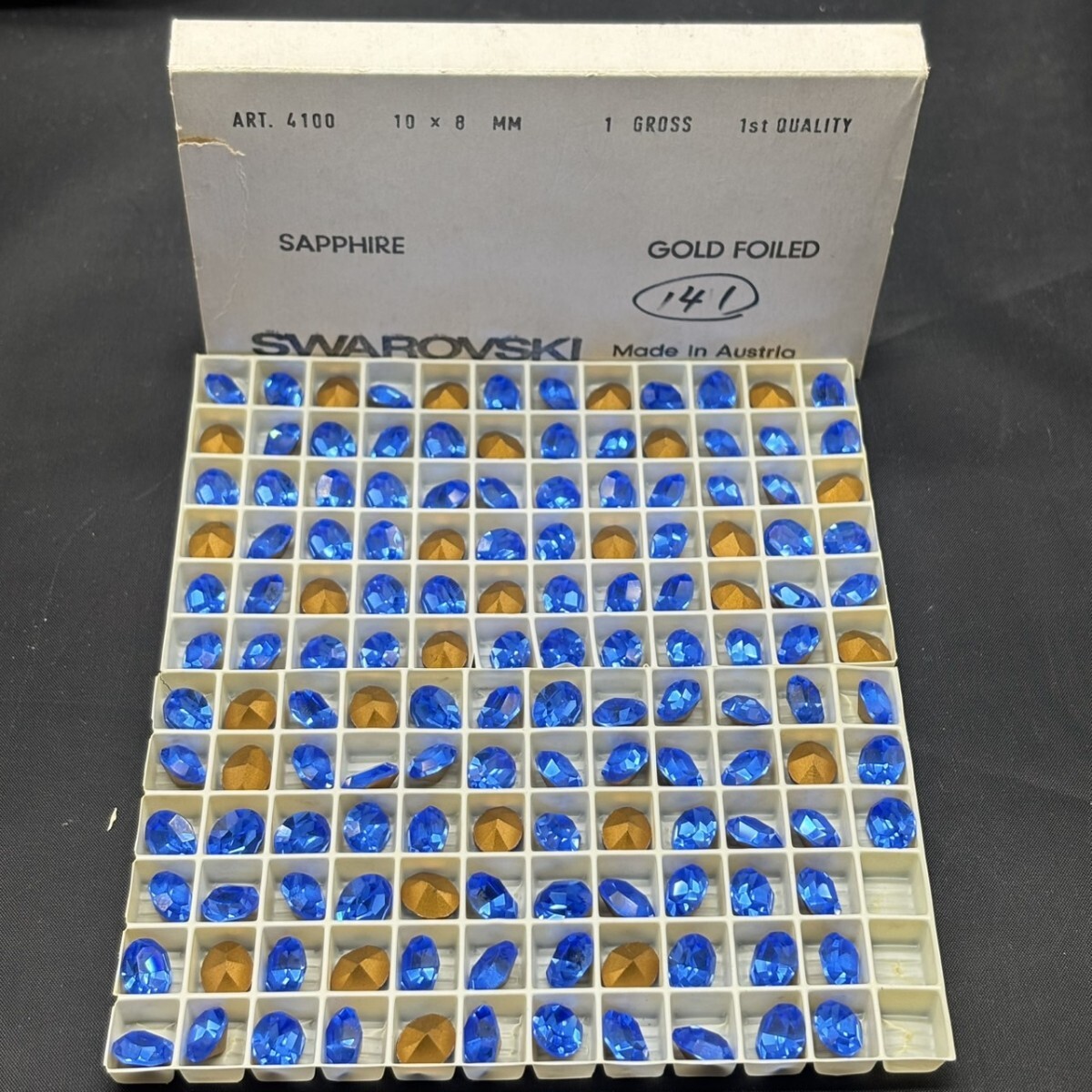 ☆ほぼ未使用 SWAROVSKI スワロフスキー ヴィンテージ ルース 4100 約140個 18×8mm 1gross Sapphire サファイア グルーデコ R-32