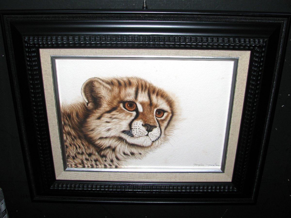 野性動物絵画の女王,ジャッキーマリーヴォーグ「チーターカブ」3号大,オリジナル 野性動物絵画の女王，ジャッキーマリーヴォーグ「チーターカブ