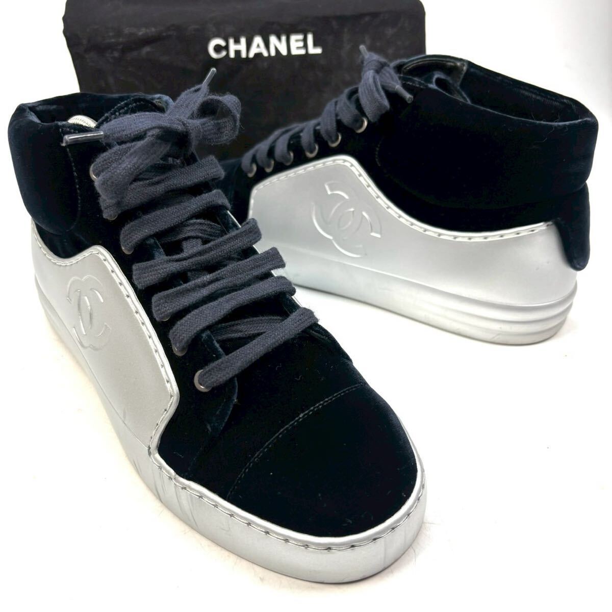 CHANEL シャネル ハイカットスニーカー ベロア 36 23 0cm CHANEL シャネル ハイカットスニーカー ベロア 36 23 0cm