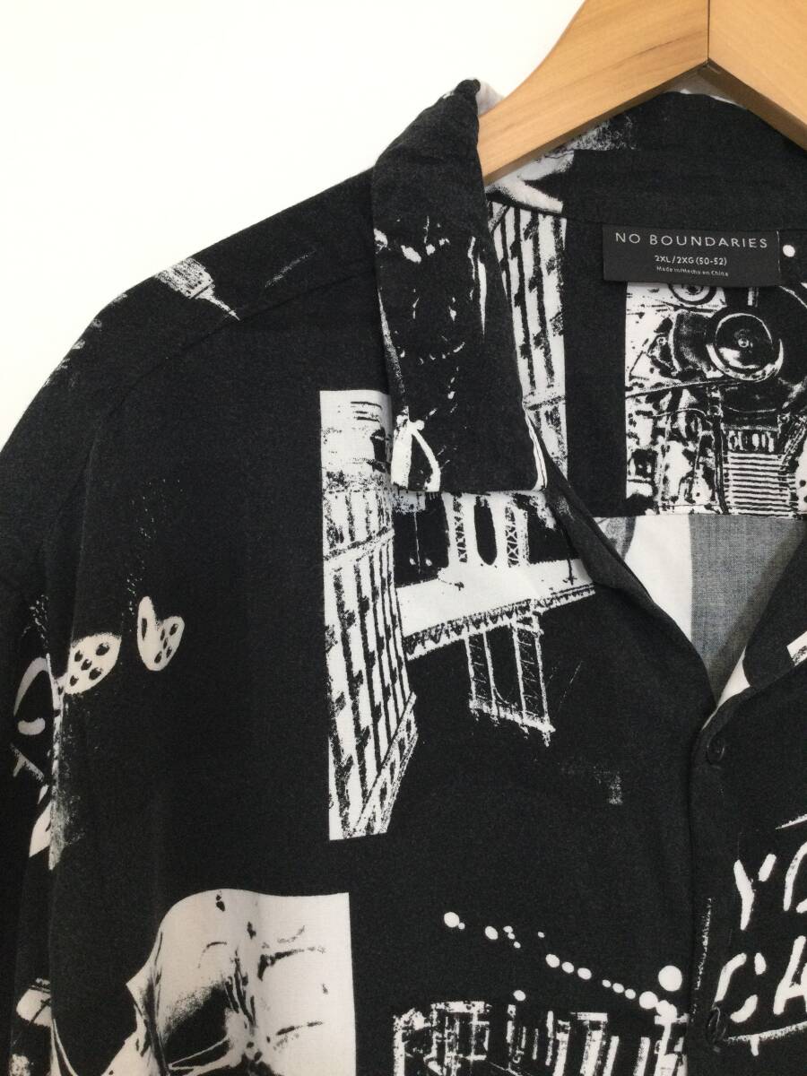 NO BOUNDARIES искусственный шелк рубашка гавайская рубашка Hawaiian искусственный шелк короткий рукав . воротник рубашка мужской 2XL чёрный серия хорошая вещь 