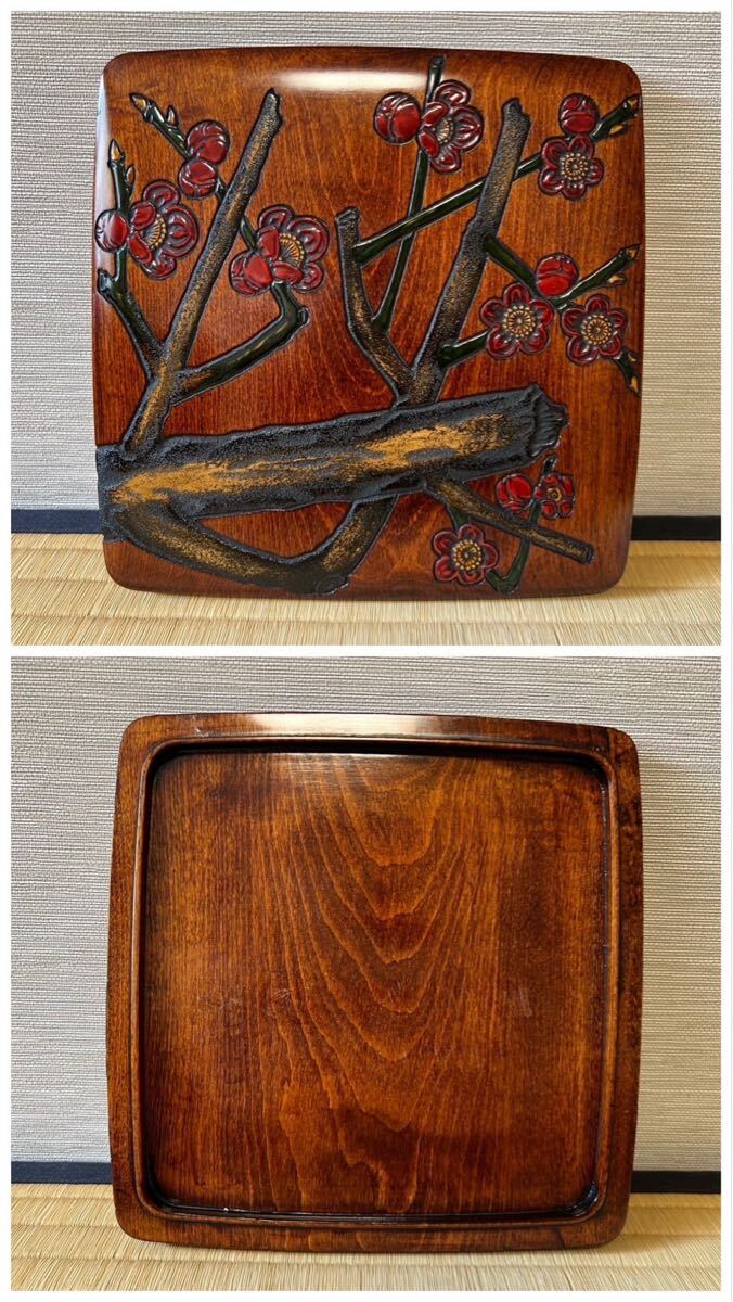 烏城彫 木製漆器 三段重】伝統工芸 烏城彫三段重箱 松竹梅画木彫 烏城彫 木製漆器 三段重】伝統工芸 烏城彫三段重箱 松竹梅画木彫