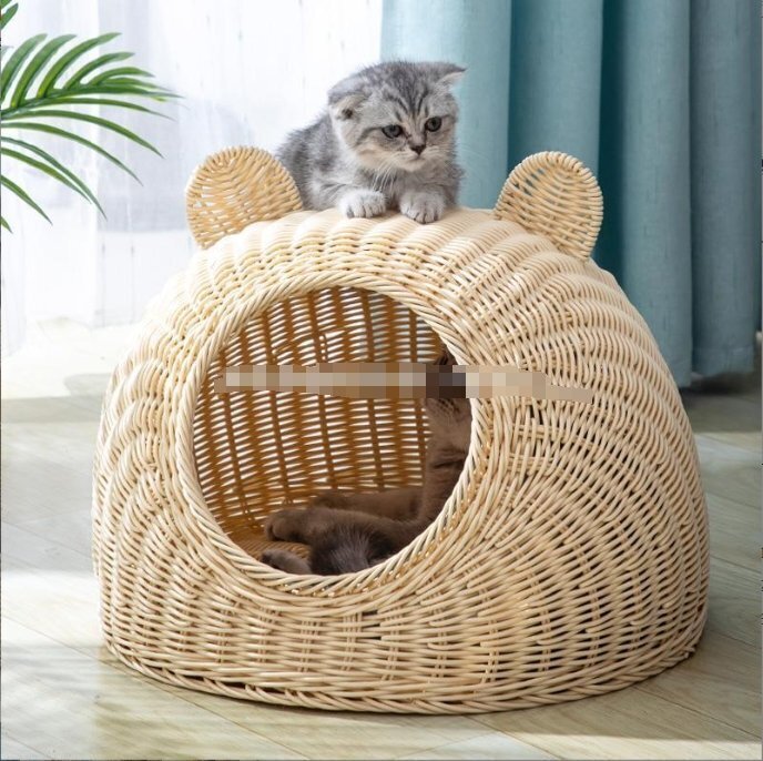 籐編み貓小屋四季通用半閉鎖式ペット小屋大貓床別荘夏貓冷窩冷卻用品（50*50）は20斤以上の貓に適している