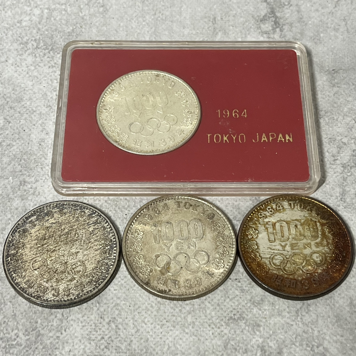 1円~ 1964年 東京オリンピック 1000円玉硬貨 4枚セット 額面 1円~ 1964年 東京オリンピック 1000円玉硬貨 4枚セット 額面