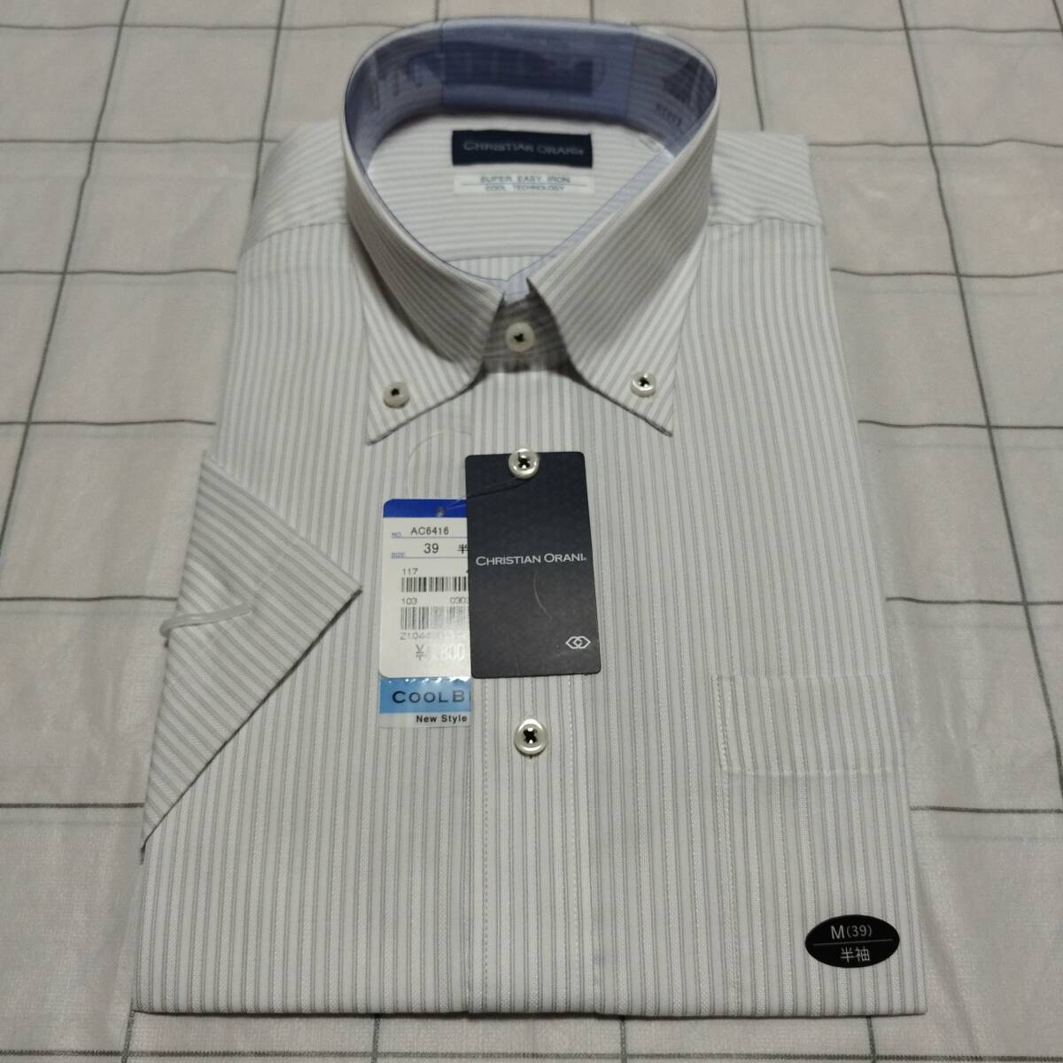 新品★メンズM39 半袖シャツ ボタンダウン 洋服の青山 クリスチャンオラーニ クールビズ 清涼シャツ スーパーイージーアイロン