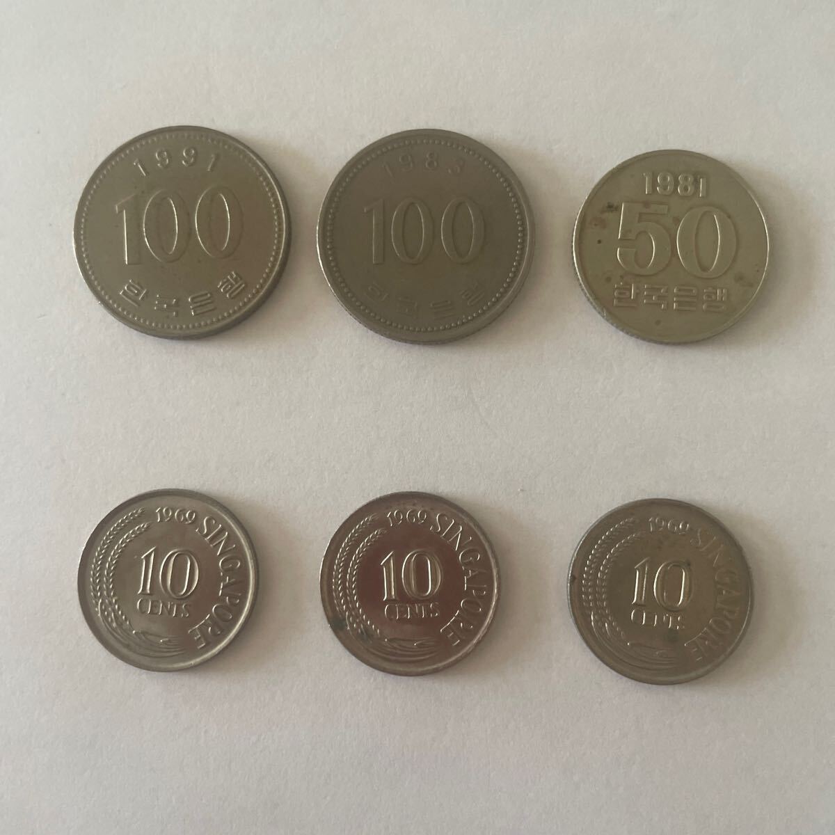 外国硬貨6枚 韓国100ウォン19831991年、50ウォン1981年 外国硬貨6枚 韓国100ウォン19831991年、50ウォン1981年
