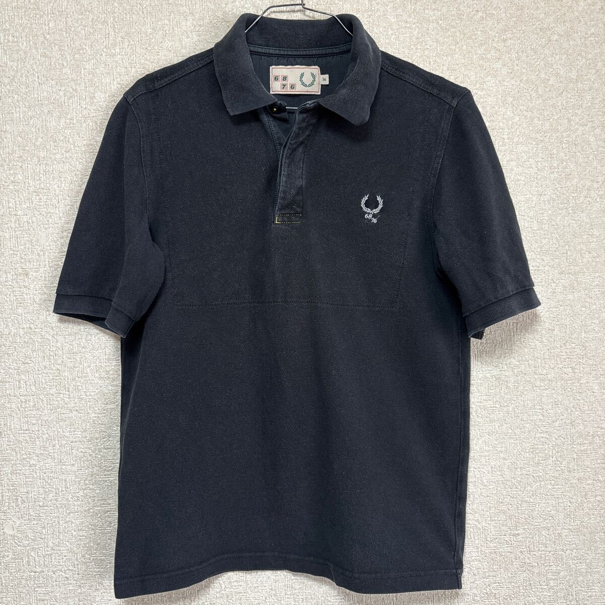  редкий FRED PERRY рубашка-поло с коротким рукавом размер 36 мужской S~M черный SM8091 олень. . рубашка-поло 