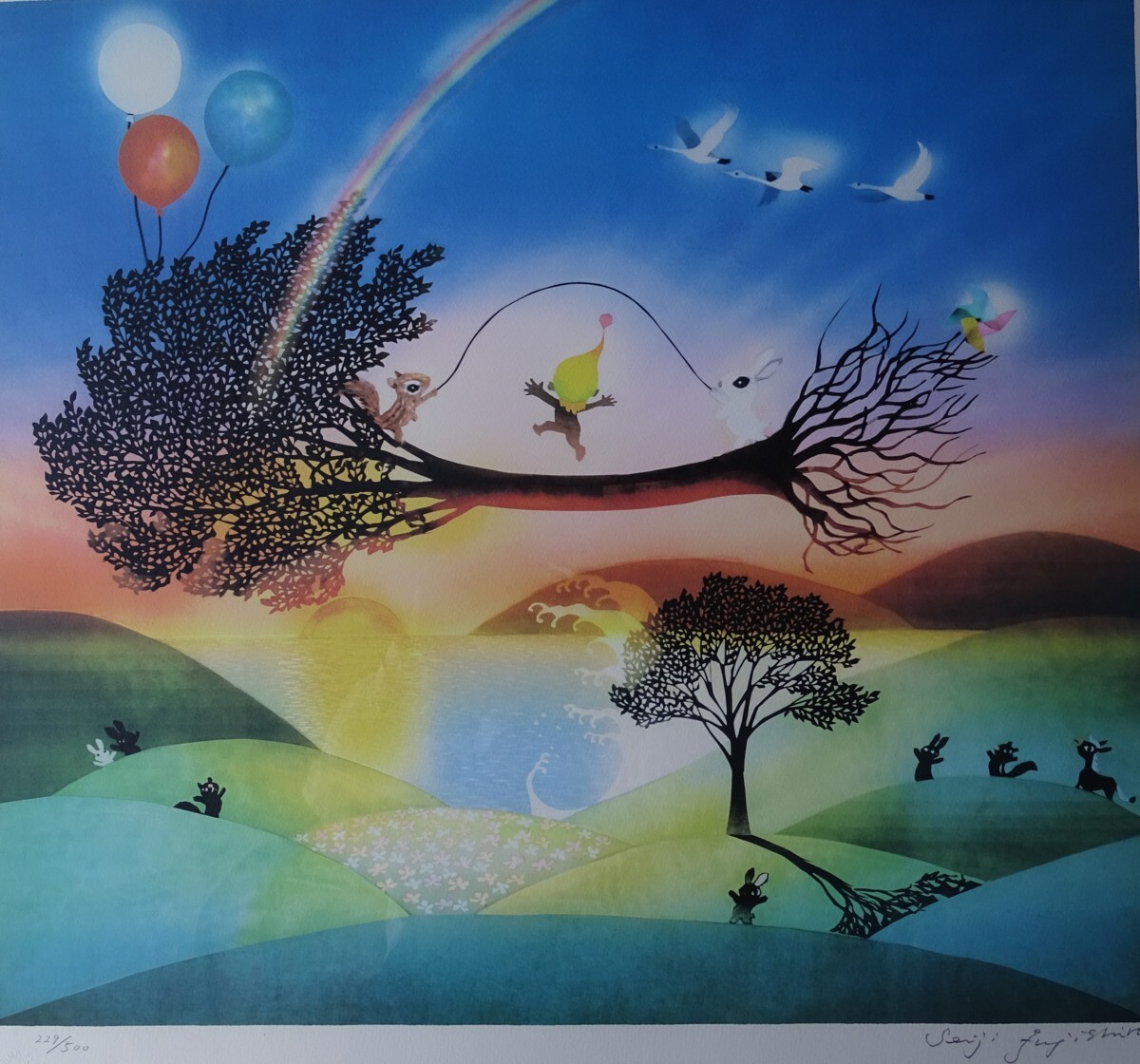 作者名: 藤城 清治 ・画題: 夢がとぶ ・技法: リトグラフ 作者名: 藤城 清治 ・画題: 夢がとぶ ・技法: リトグラフ
