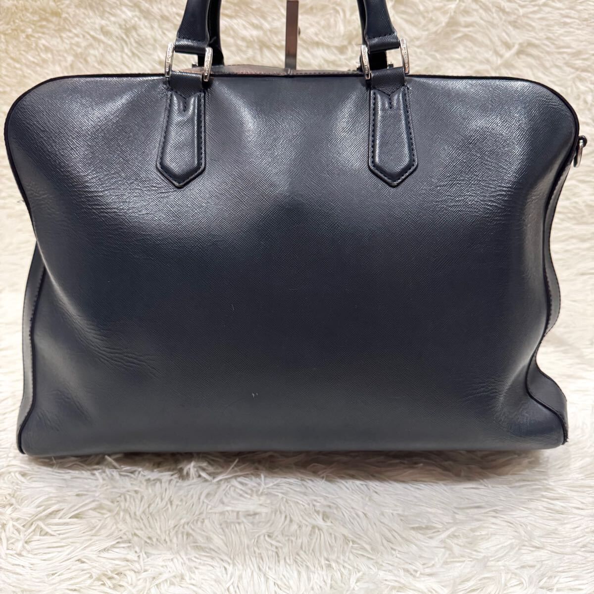 【美品】ペッレモルビダ PELLE MORBIDA レザー メンズ ビジネスバッグ ブリーフケース トートバッグ ネイビー 紺 A4 大容量 通勤 