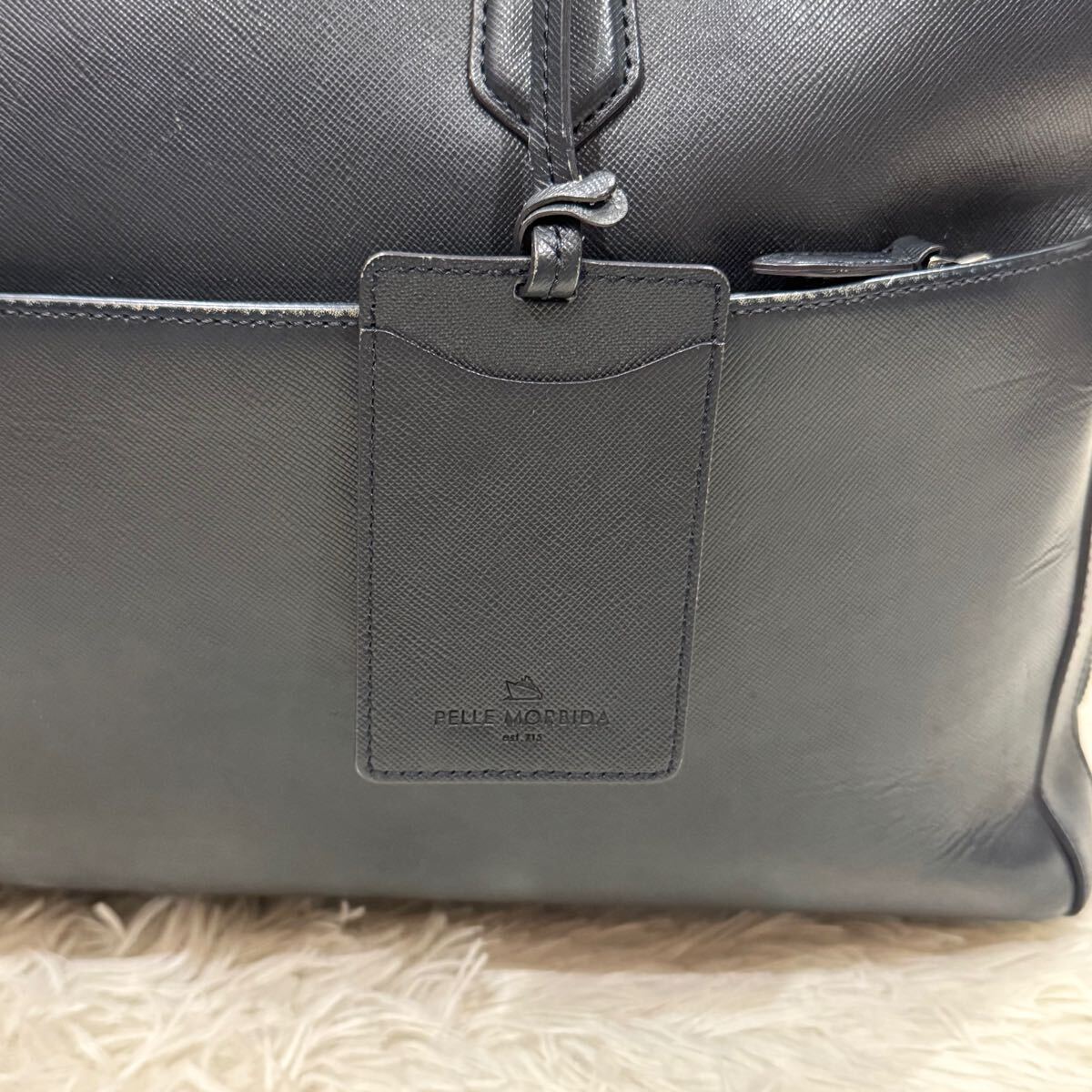 【美品】ペッレモルビダ PELLE MORBIDA レザー メンズ ビジネスバッグ ブリーフケース トートバッグ ネイビー 紺 A4 大容量 通勤 
