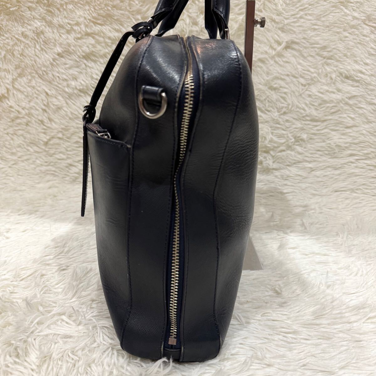 【美品】ペッレモルビダ PELLE MORBIDA レザー メンズ ビジネスバッグ ブリーフケース トートバッグ ネイビー 紺 A4 大容量 通勤 