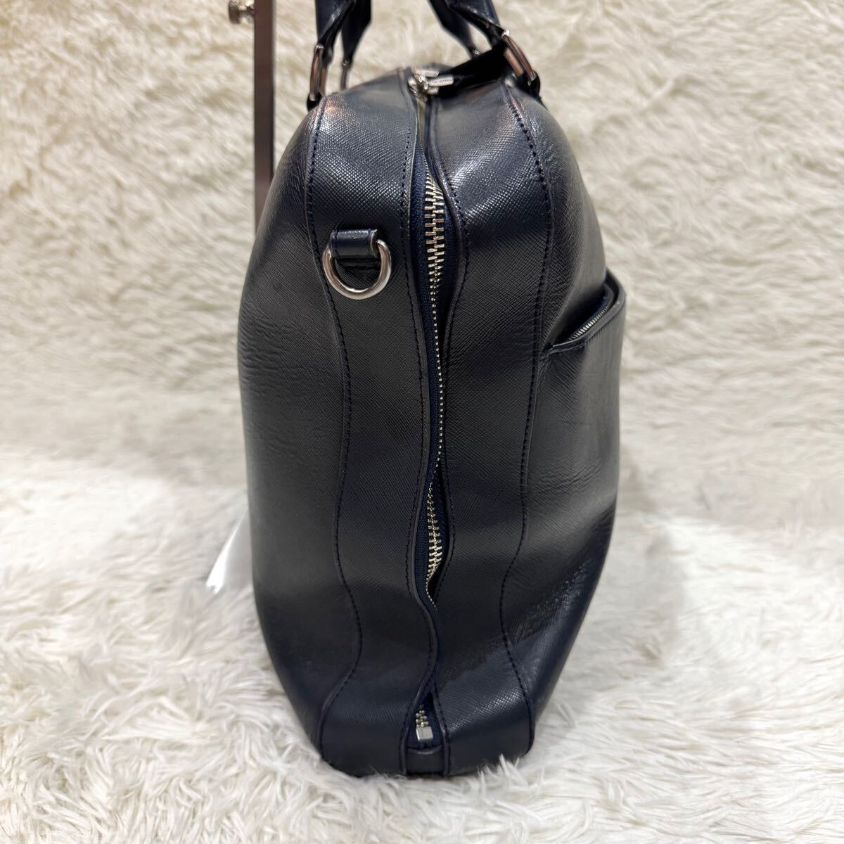【美品】ペッレモルビダ PELLE MORBIDA レザー メンズ ビジネスバッグ ブリーフケース トートバッグ ネイビー 紺 A4 大容量 通勤 