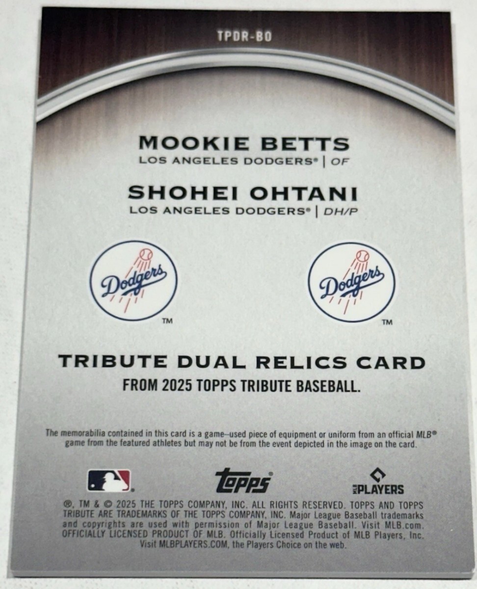 99枚限定 2025 TOPPS Tribute 大谷翔平 ベッツ レリック 実使用 99枚限定 2025 TOPPS Tribute 大谷翔平 ベッツ レリック 実使用