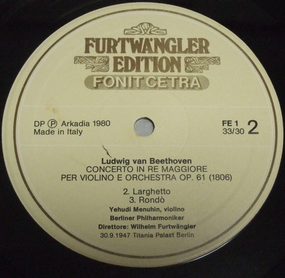 LP フルトヴェングラー ベートーヴェン「ヴァイオリン協奏曲」伊FONIT CETRA盤 FE1 FE-1 1947.9.30_画像5