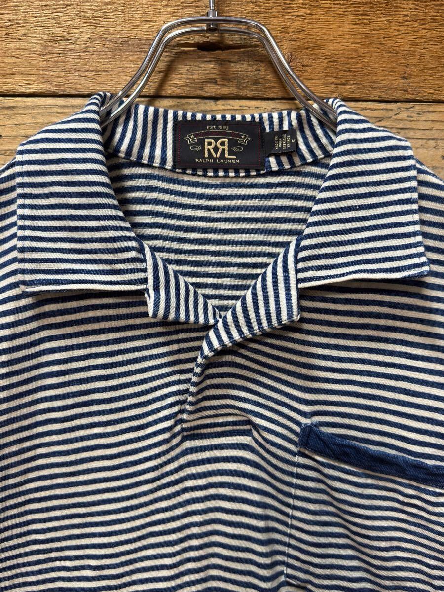 RRL ダブルアールエル ボーダー ポロシャツ size:M インディゴ RRL ダブルアールエル ボーダー ポロシャツ size:M インディゴ