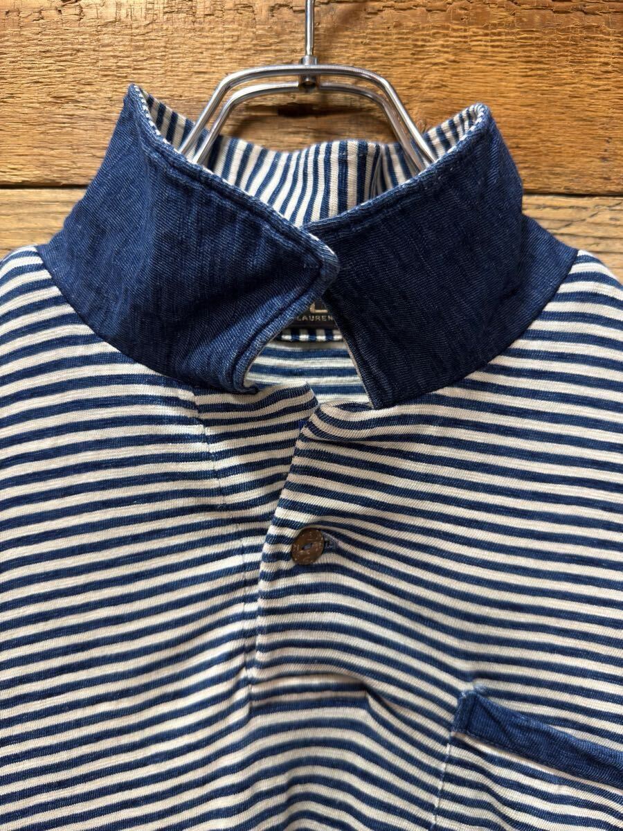 RRL ダブルアールエル ボーダー ポロシャツ size:M インディゴ RRL ダブルアールエル ボーダー ポロシャツ size:M インディゴ