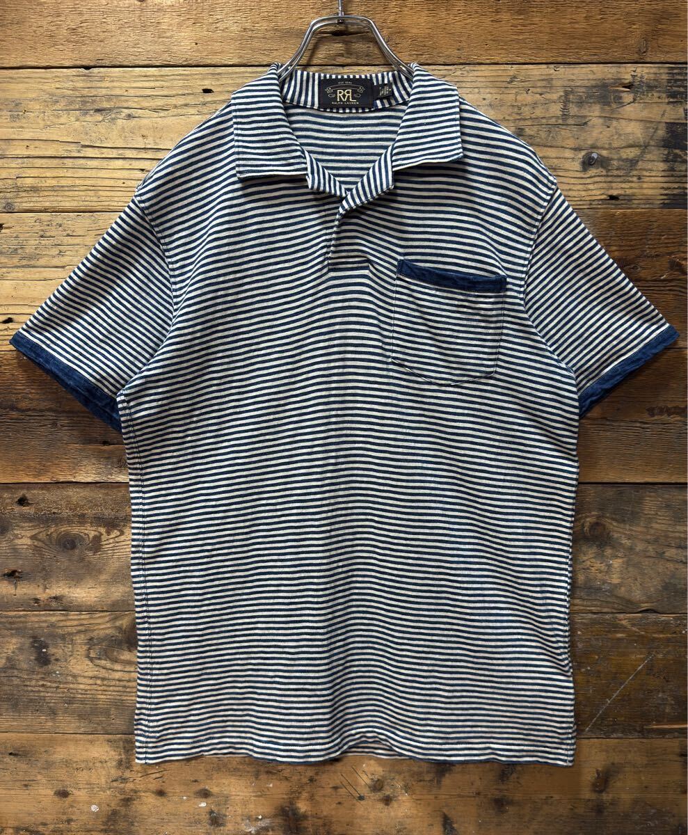 RRL ダブルアールエル ボーダー ポロシャツ size:M インディゴ RRL ダブルアールエル ボーダー ポロシャツ size:M インディゴ