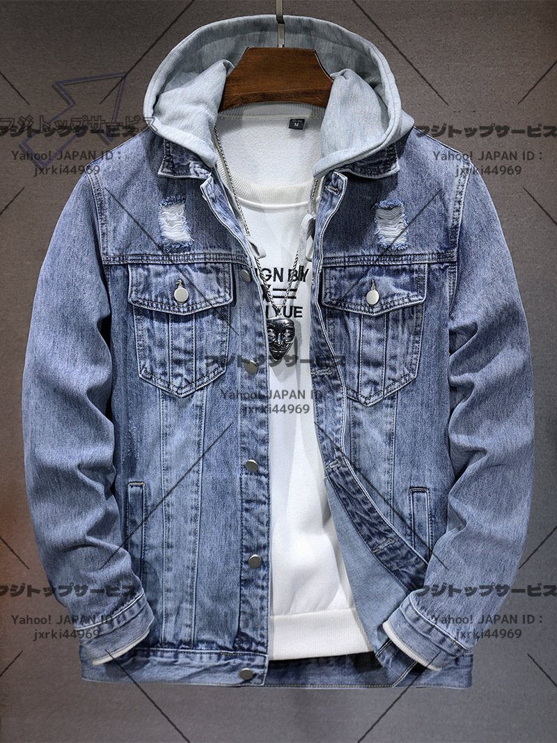 популярный товар Denim жакет с капюшоном . мужской джинсовый жакет джемпер мотоцикл жакет рабочая одежда Parker весна осень для голубой XL размер выбор возможно 