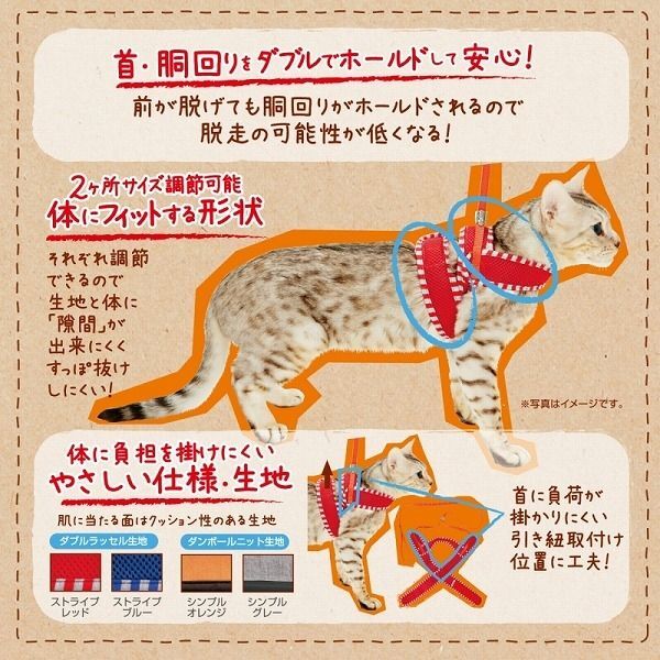 ペティオ 貓用胴輪 AnyCat エニ―キャット 引きひも付き ソフトキャットハーネス シンプル S オレンジ