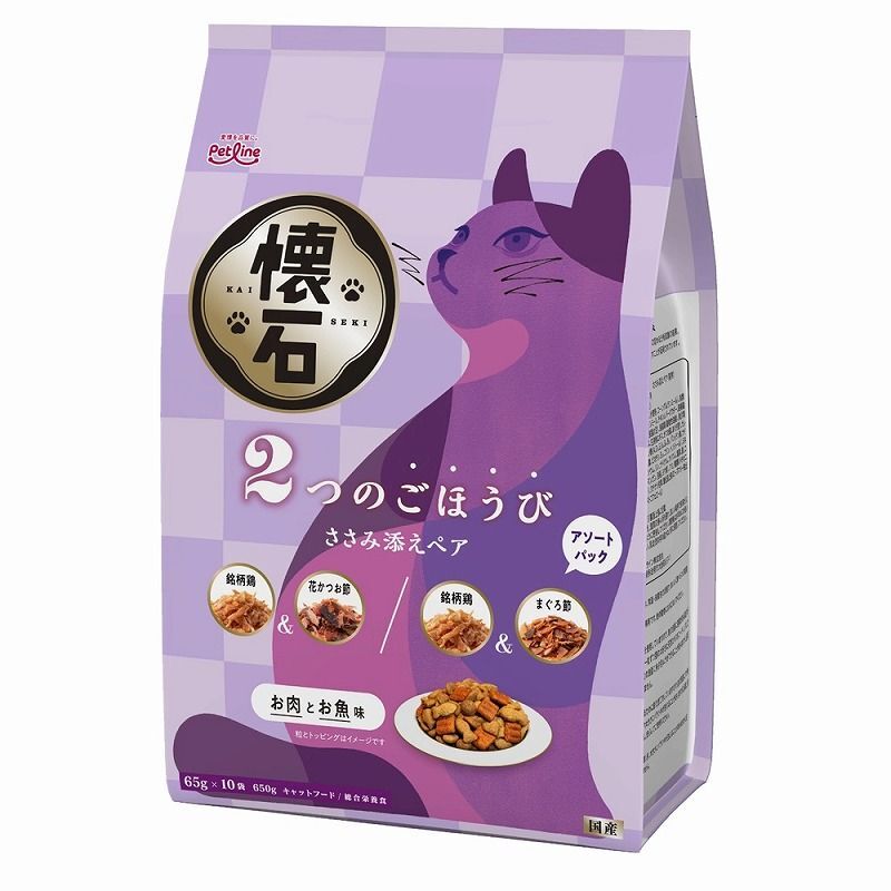 （まとめ買い）ペットライン 懐石 2つのごほうび ささみ添えペア 650g 貓用フード 〔×5〕