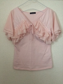 ★未使用★ ベビーピンク シフォンフリル トップス　レース　フェミニン_画像1