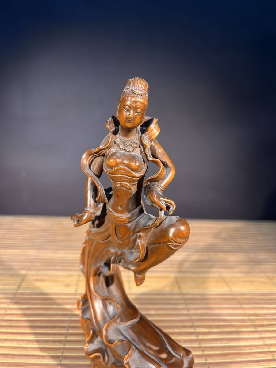 銅器 銅像 琴棋書画仕女銅像 芸術品 書斎 玄関 客間 装飾品 工芸品 置物 蔵友館蔵品 古黄楊木彫 敦煌飛天美女像 仕女像 文案置物