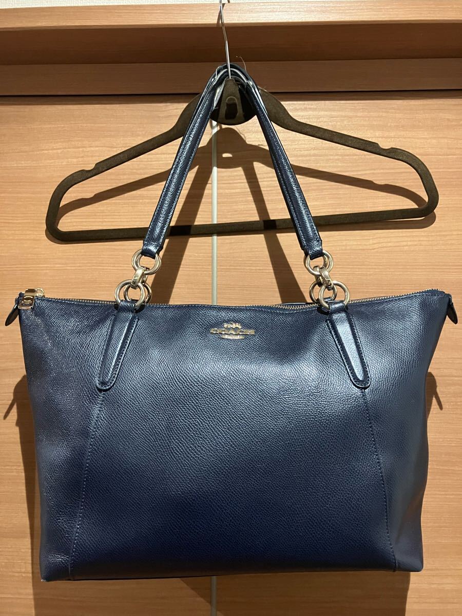 コーチ　トートバッグ　レザー　ネイビー　取手劣化有その他美品coachレディース　ビジネスワーク_画像1