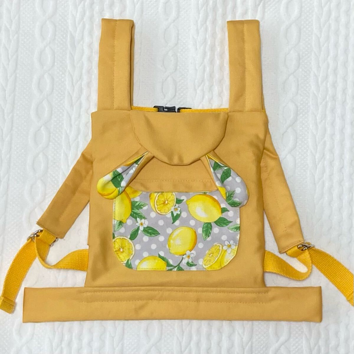 ドット レモン×イエロー うさ耳 エルゴベビー風(fēng)抱っこひも おんぶひも メルちゃん レミン ソラン ドールキャリア ハンドメイド