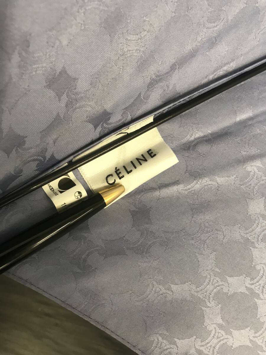 柴/CELINE/セリーヌ/雨傘/日傘/旧ロゴ/ネイビー/マカダム柄/持ち 柴/CELINE/セリーヌ/雨傘/日傘/旧ロゴ/ネイビー/マカダム柄/持ち