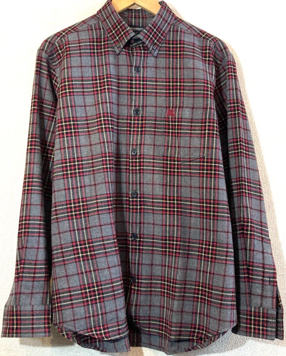 BURBERRY LONDON★フランネルシャツ★ネルシャツ★騎士ロゴ★ホースマーク★チェック★上位ライン★バーバリー★定価36,000円 赤灰 極美品