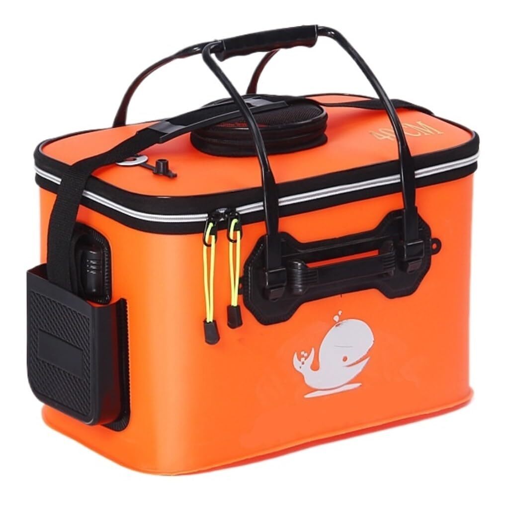 釣りバケツ EVA折りたたみ肥厚釣りバケツ、魚保護バケツ、釣り箱、漁具、活魚バケツ タックルボックス (Color : Orange， Size :