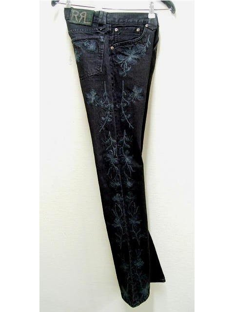 即決[W30L32]RRL 黒タグ 一ツ星 164499 BLACK(X) SLIM BOOT CUT スリム ブーツカット フレア ボタニカル柄 植物 刺繍 デニムパンツ■1592