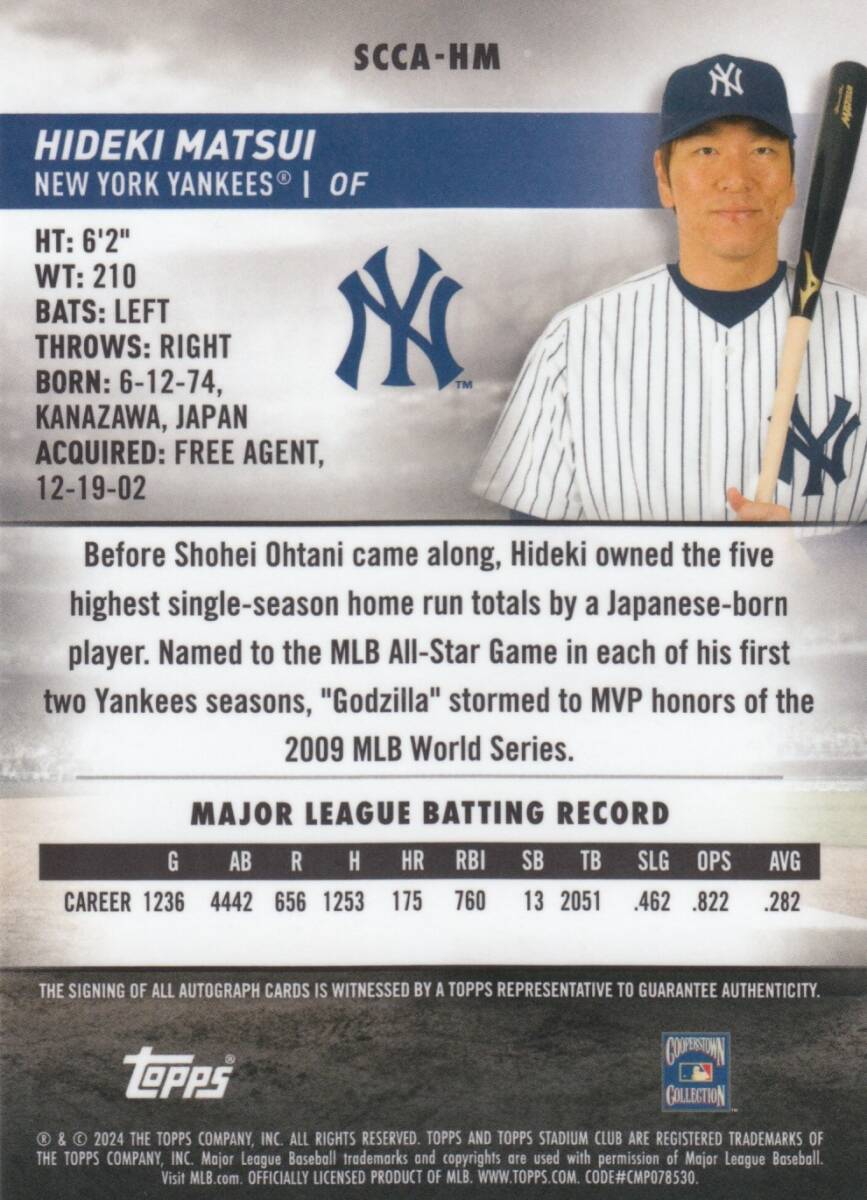 松井秀喜】直筆サインカード 読売ジャイアンツ 2024 TOPPS AUTO 松井秀喜】直筆サインカード 読売ジャイアンツ 2024 TOPPS AUTO
