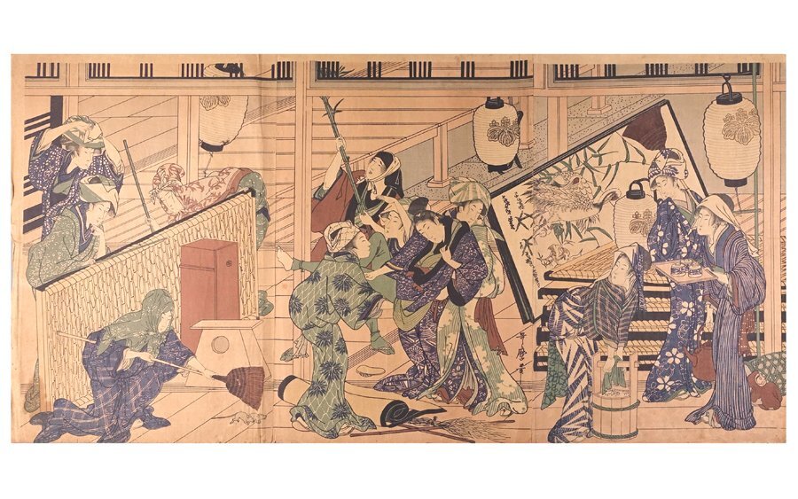 ∇花∇【喜多川歌麿】作 浮世絵木版画 大判錦絵三枚続 「武家煤 ∇花∇【喜多川歌麿】作 浮世絵木版画 大判錦絵三枚続 「武家煤