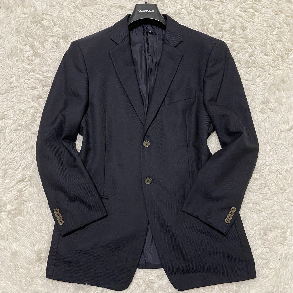 希少50サイズ ジョルジオアルマーニ【最高級(jí)BORGO21】ARMANI テーラードジャケット 紺ブレ ネイビー系 XL相當(dāng) ウール 美品 ブレザー