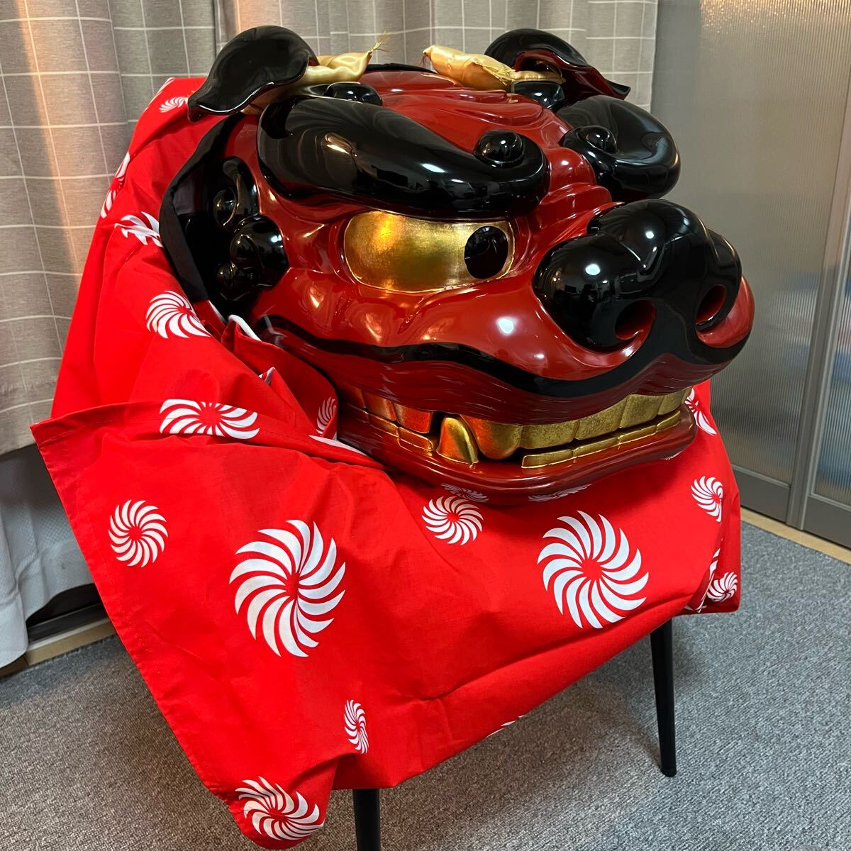 大ぶり】獅子舞 獅子頭 木彫 魔除け 祭 置物 古美術 神楽(和風 大ぶり】獅子舞 獅子頭 木彫 魔除け 祭 置物 古美術 神楽(和風
