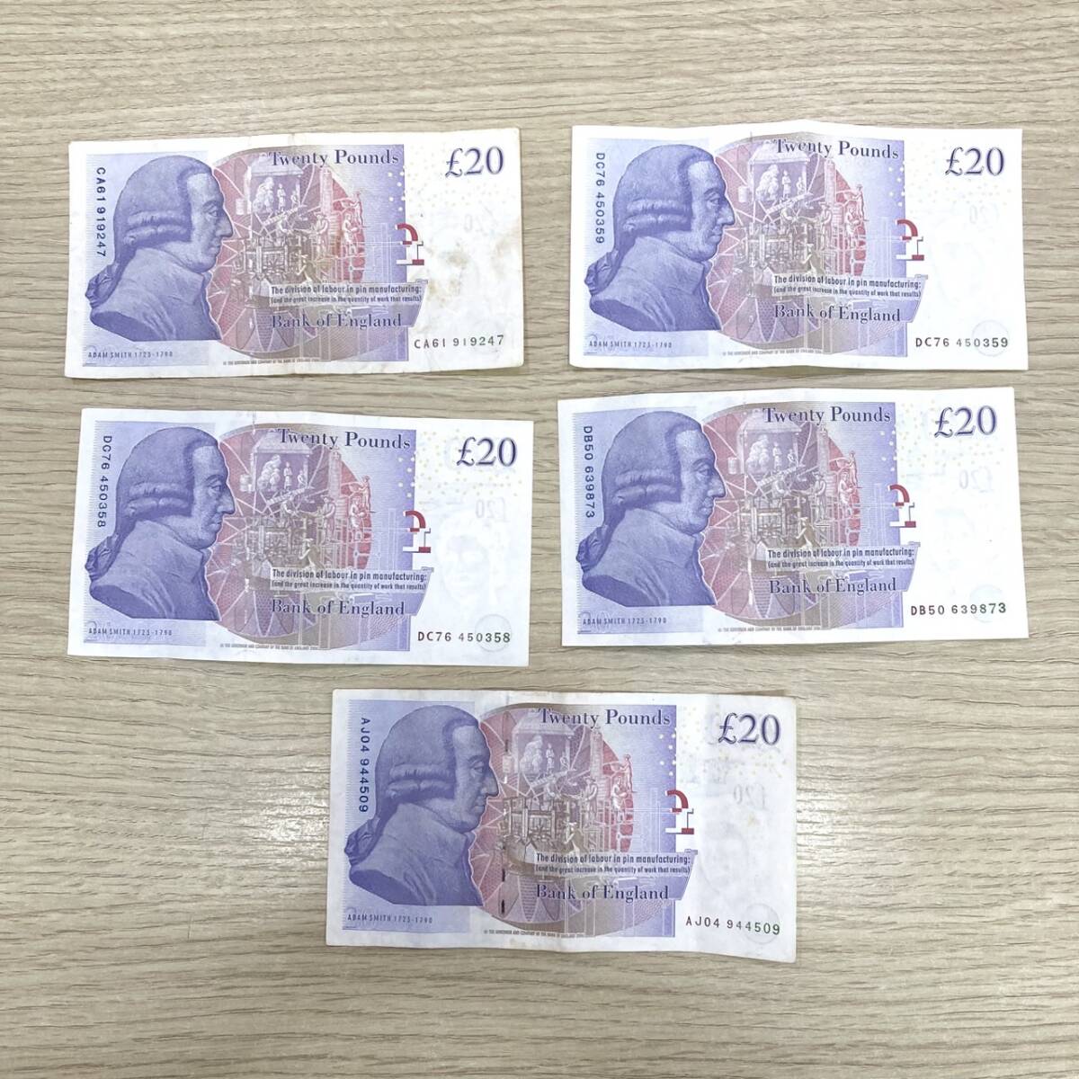 旧紙幣 紙幣 旧札 イギリスポンド イギリス 20ポンド 5枚 計100 旧紙幣 紙幣 旧札 イギリスポンド イギリス 20ポンド 5枚 計100