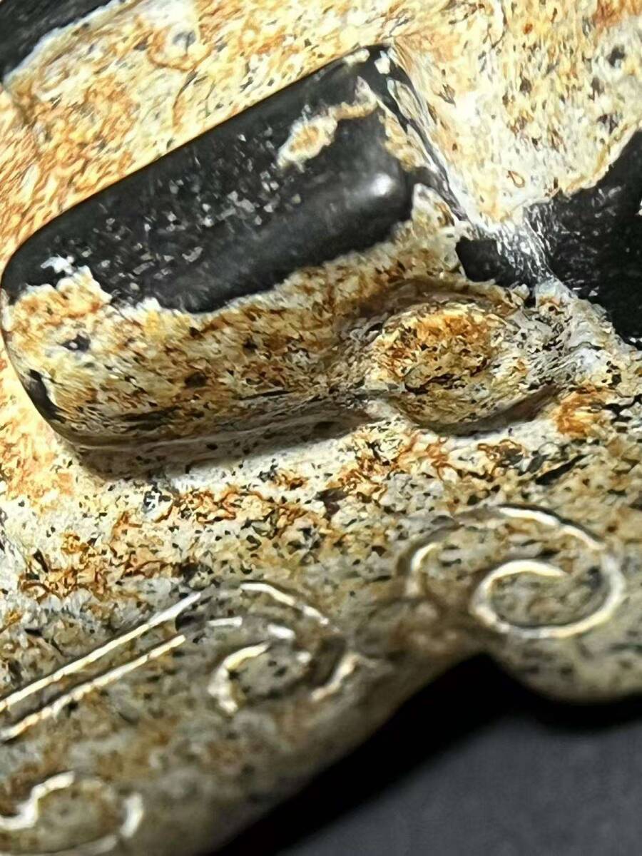 閑】商代晩期 玉虎(玉琥)龍角玉虎 置物 古玉根付