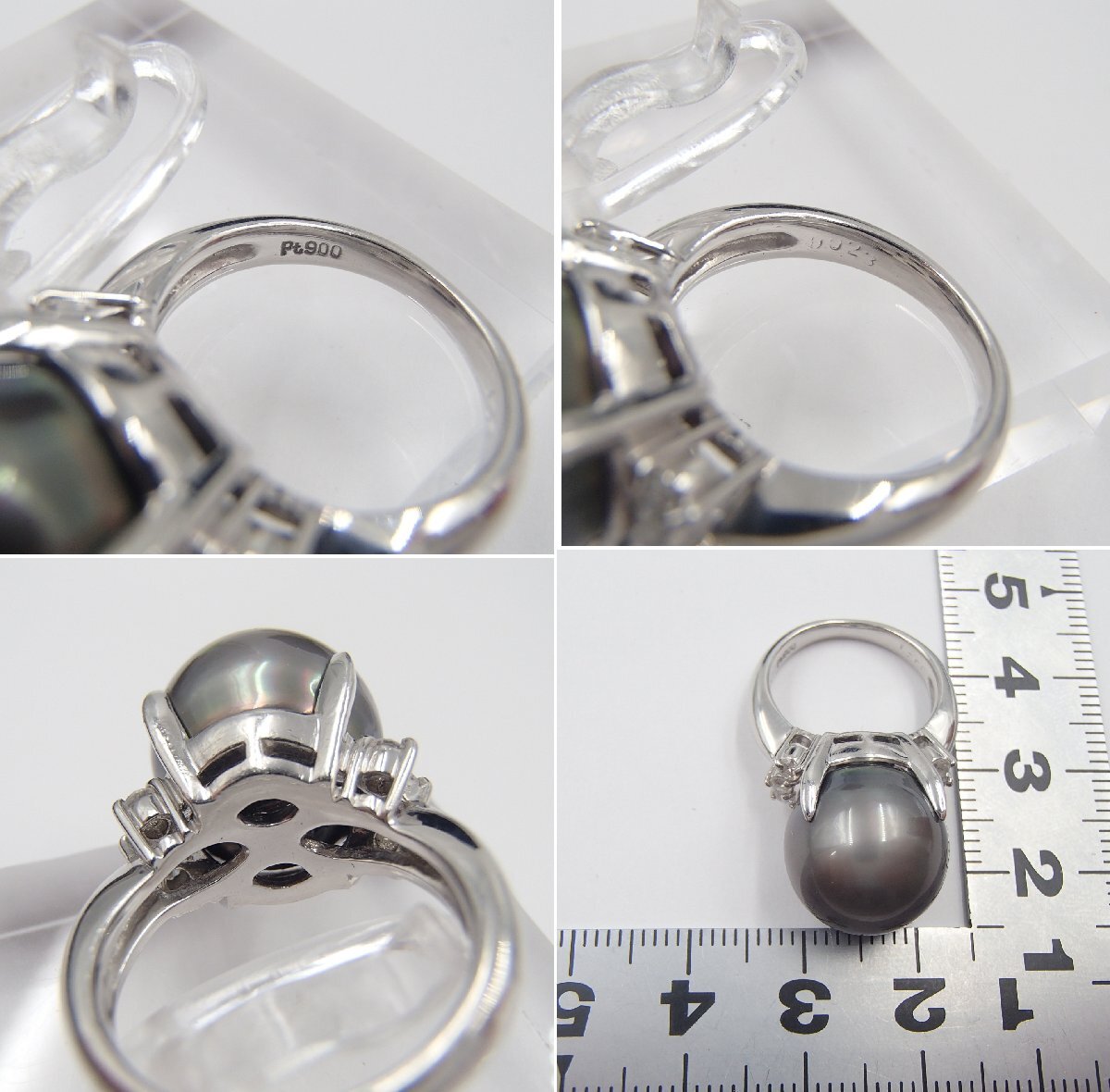 ◎パール リング / PT900 重量約12.8g D0.23ct 丸玉13.6