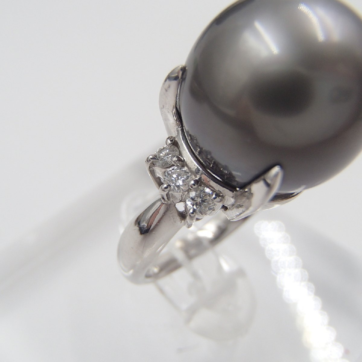 ◎パール リング / PT900 重量約12.8g D0.23ct 丸玉13.6