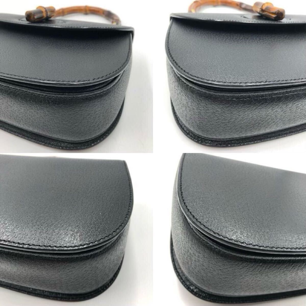 未使用級(jí)●グッチ GUCCI バンブー 2way ハンドバッグ ショルダー フォーマル ターンロック 自立 レザー 本革 ブラック 黒 レディース 伊制