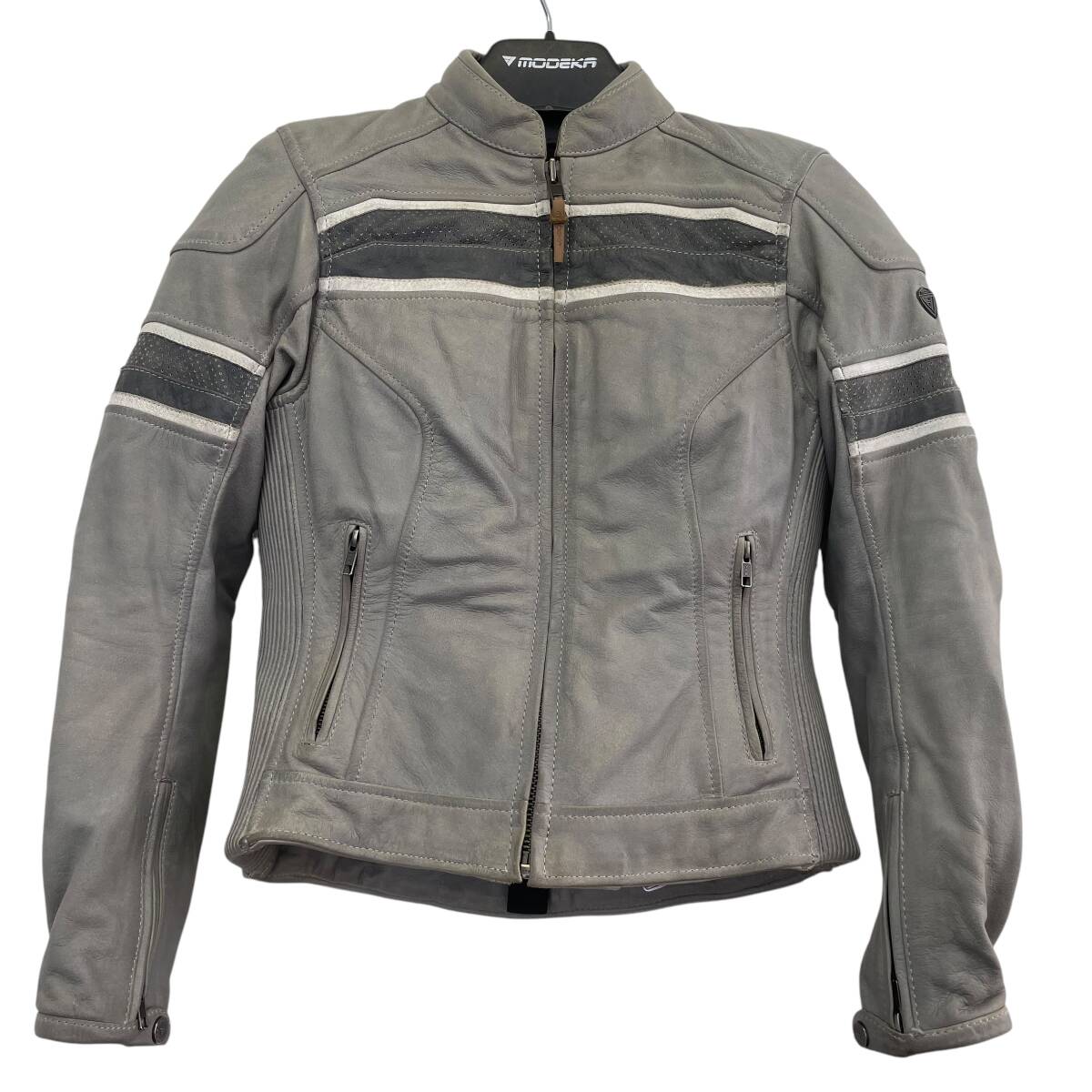 【即決】 Modeka lona　レディース　レザージャケット グレー系 サイズ36 18122-100