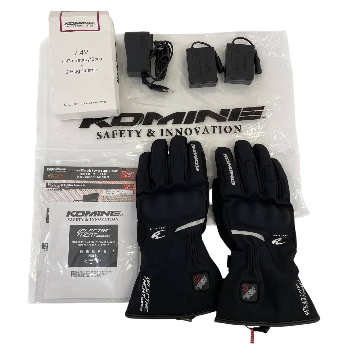 【美品】 KOMINE コミネ EK-217 電熱グローブ ※バッテリー付き 黒系 ブラック系 Mサイズ 18611-60