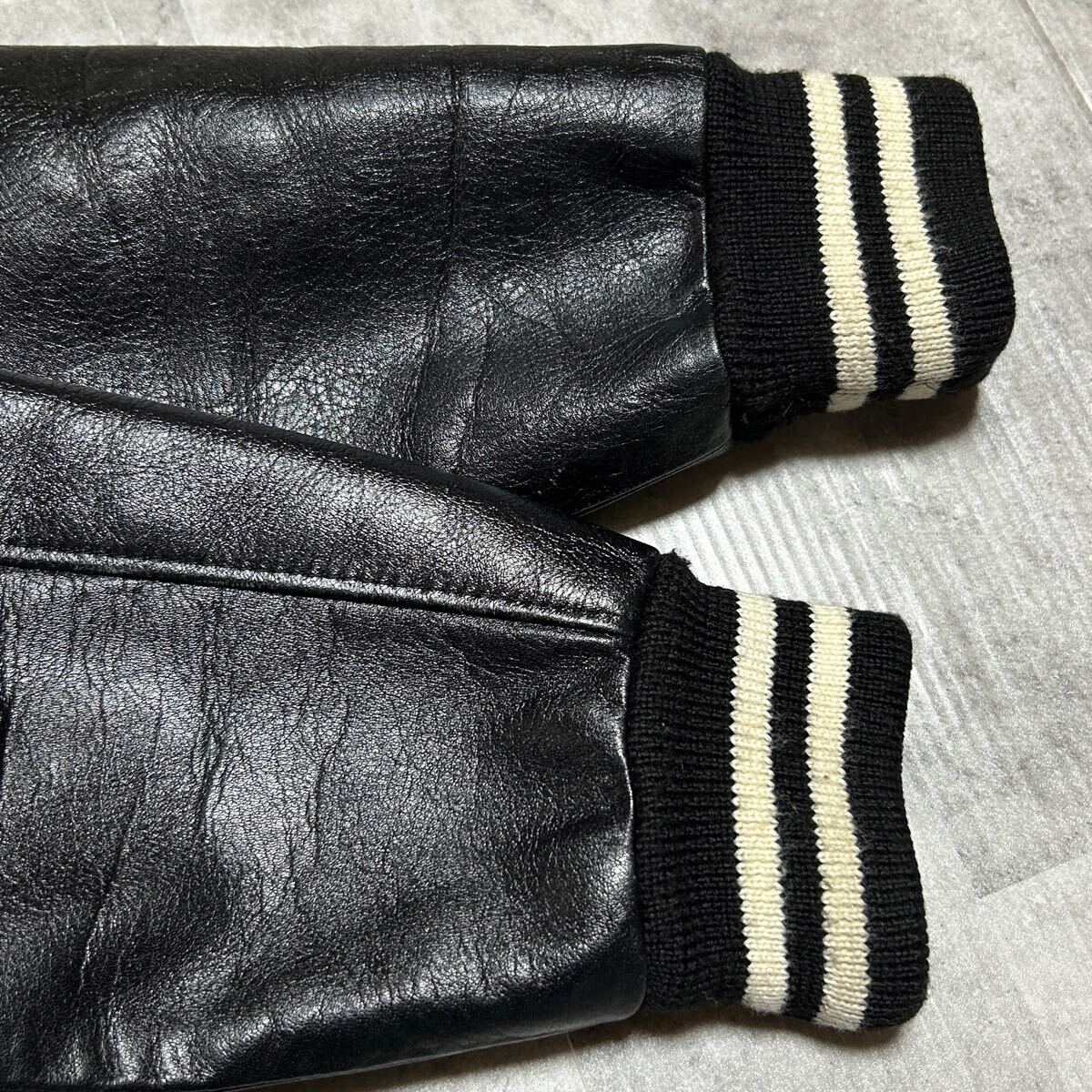 美品/L相当☆VAN JAC 袖革 スタジャン アーチロゴ ブルゾン 美品/L相当☆VAN JAC 袖革 スタジャン アーチロゴ ブルゾン