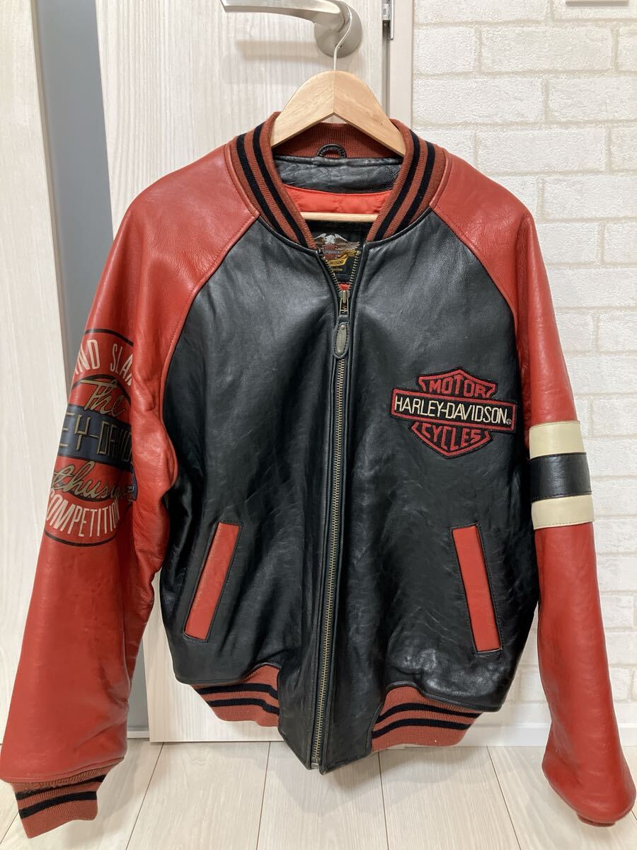 Harley-Davidson vintage スタジャン 羊革 赤黒レザー レザー Harley-Davidson vintage スタジャン 羊革 赤黒レザー レザー