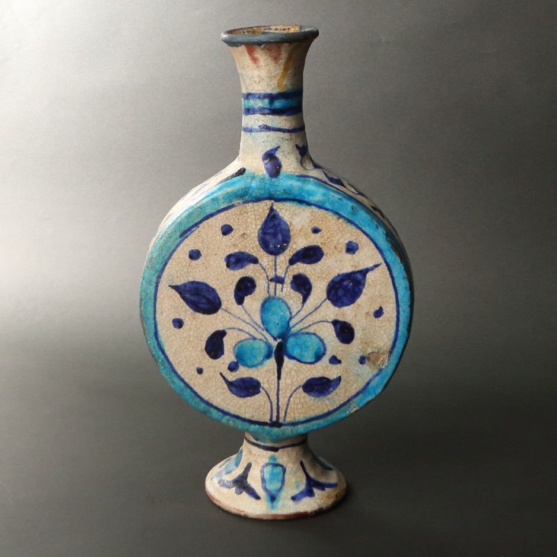 委託HK◇時代 ペルシャ色絵草花文扁壺(イスラーム美術 委託HK◇時代 ペルシャ色絵草花文扁壺(イスラーム美術