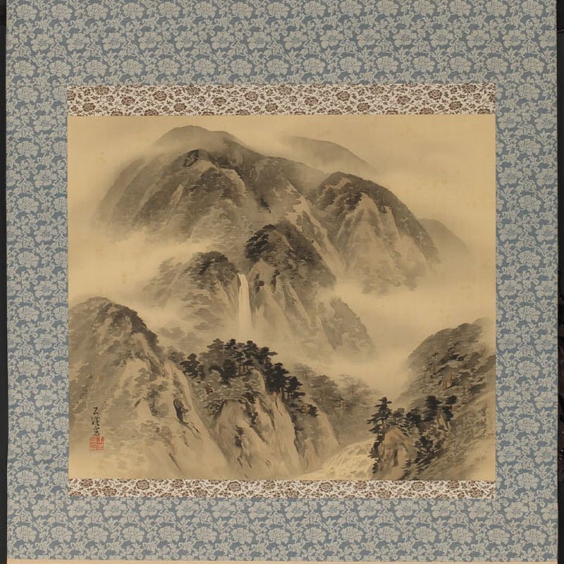 真筆】委託HK◇清水石渓 幽渓飛瀑 共箱(掛軸 掛物 茶掛 日本画 真筆】委託HK◇清水石渓 幽渓飛瀑 共箱(掛軸 掛物 茶掛 日本画