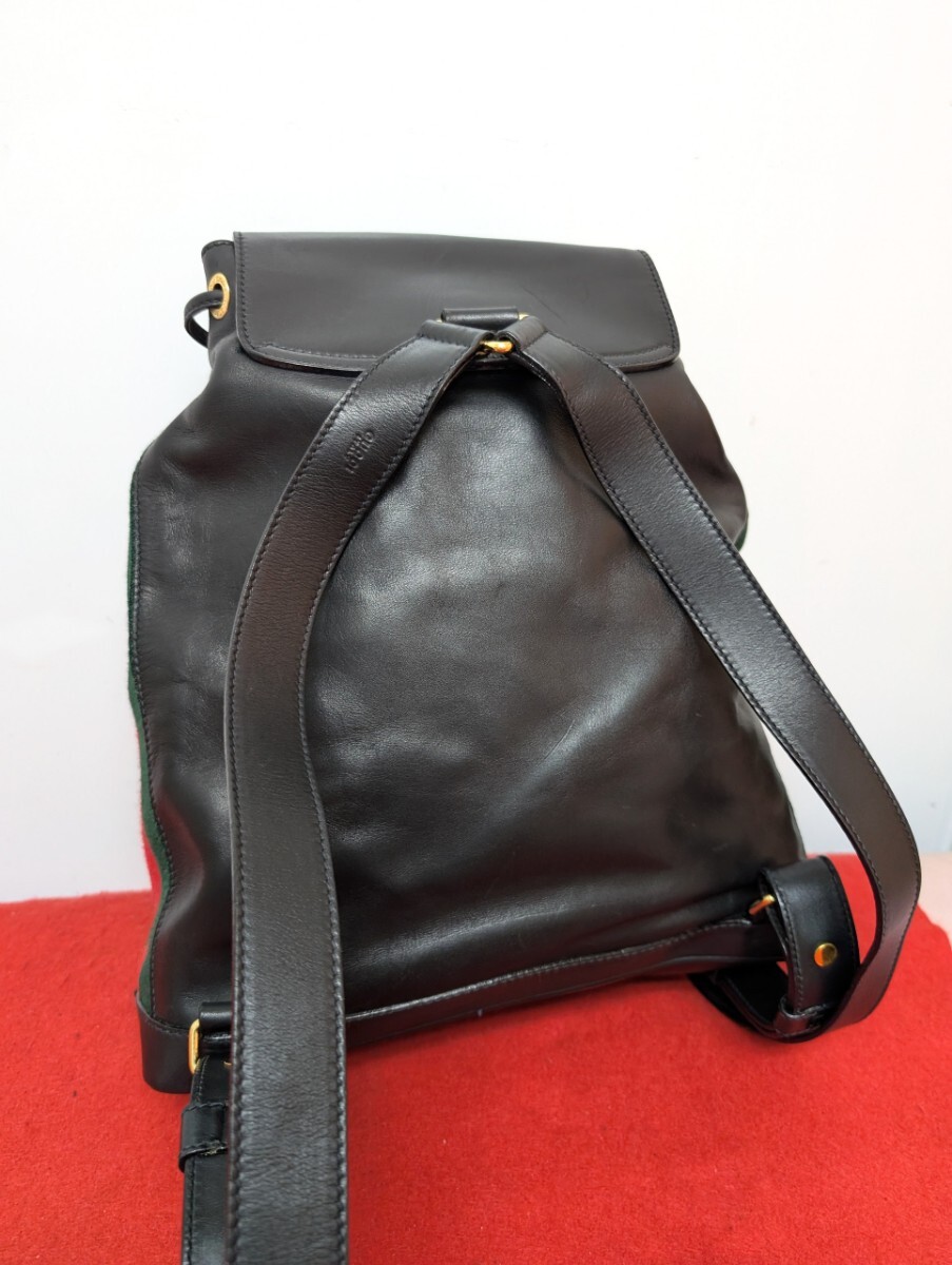 美品 極上!gucci シェリーライン レザーリュック ブラック オールドグッチ 美品 極上 gucci シェリーライン レザーリュック ブラック