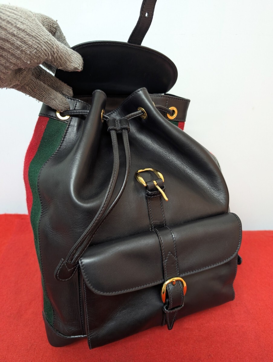 美品 極上!gucci シェリーライン レザーリュック ブラック オールドグッチ 美品 極上 gucci シェリーライン レザーリュック ブラック