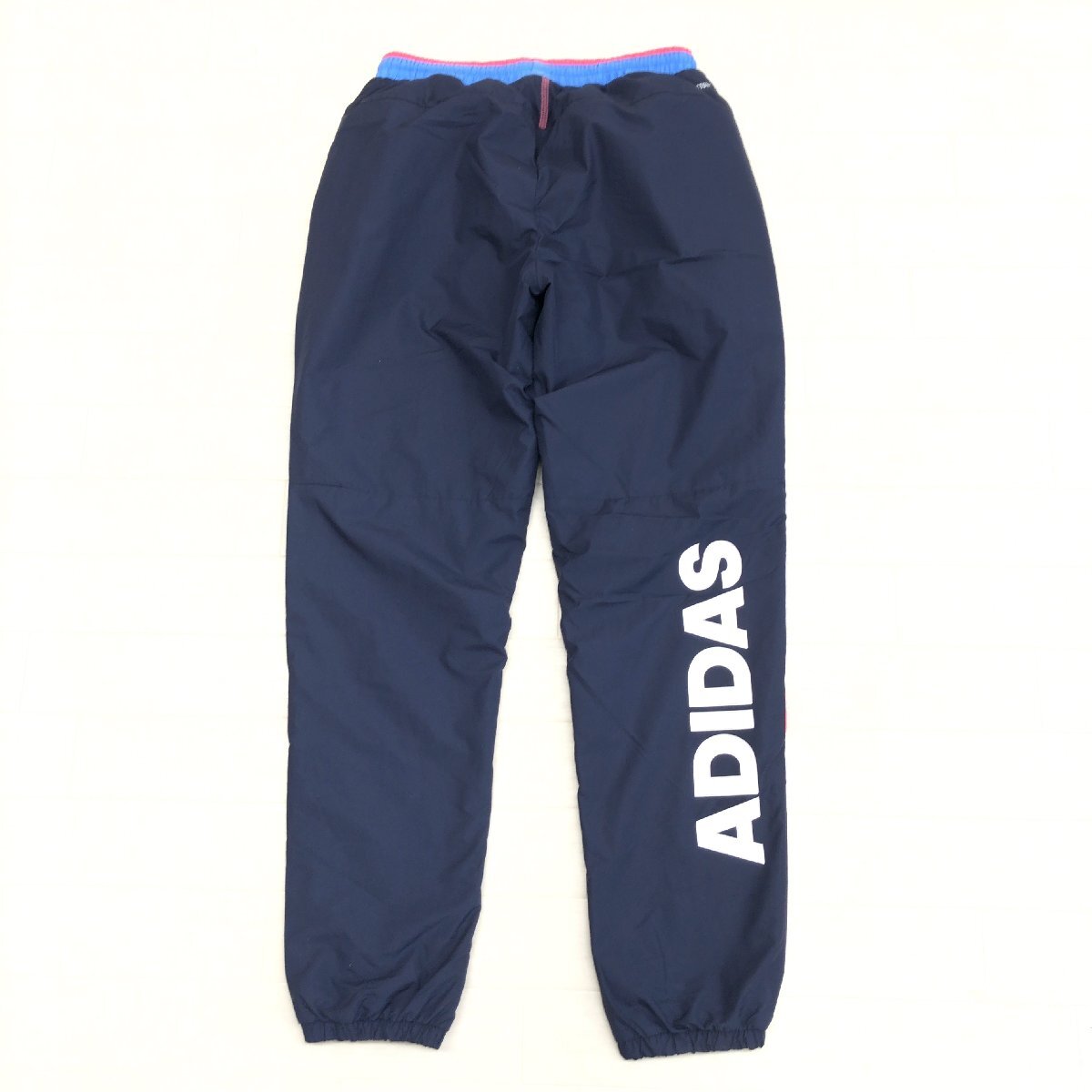 adidas アディダス 定価6,589円 ロゴプリント ウインドブレーカー ロングパンツ S 濃紺 ネイビー ジャージ ジョガーパンツ トレーニング