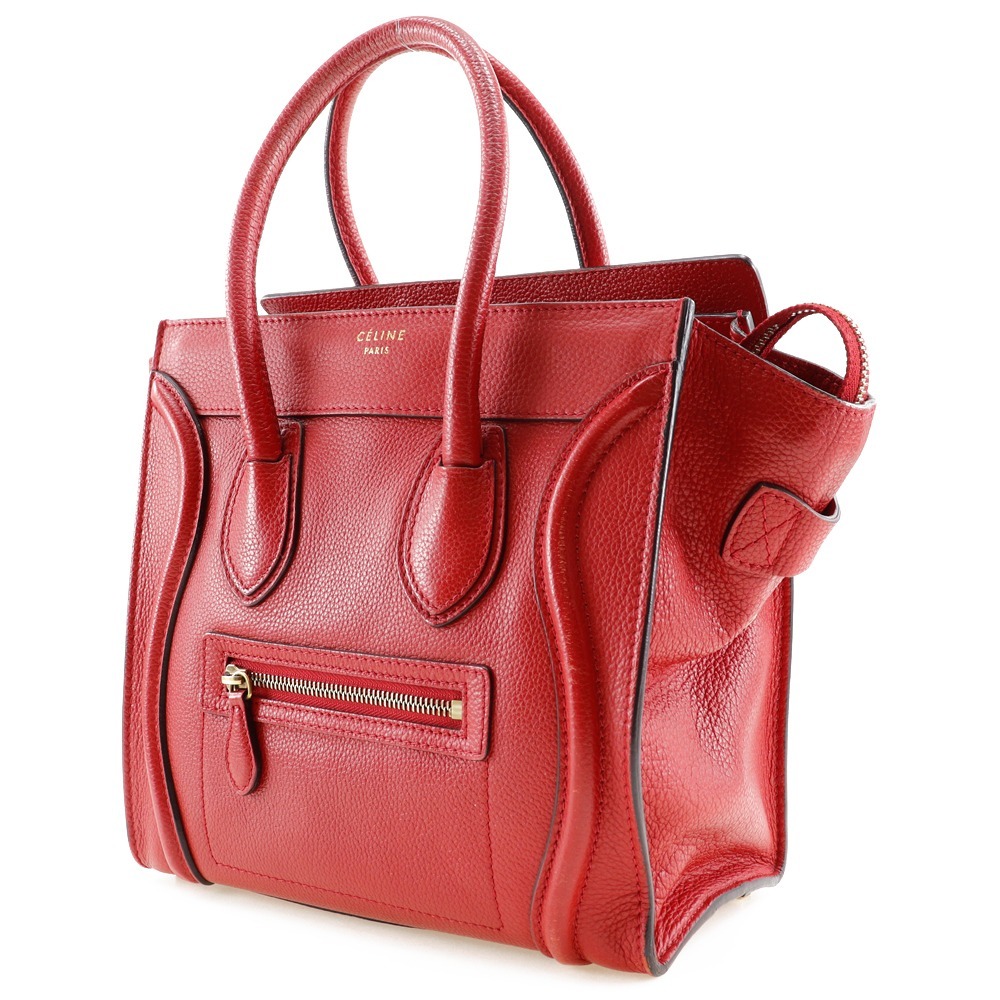 CELINE セリーヌ ラゲージマイクロショッパー ハンドバッグ レザー 赤 レディース【I120725141】中古